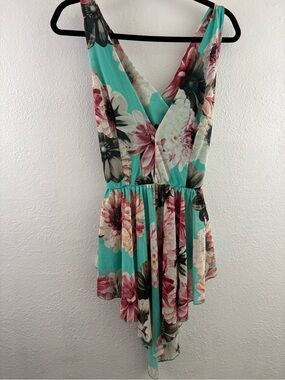Curvy Sense crossover surplice bodice floral High-Low Asymmetrical Hemlines 1X
